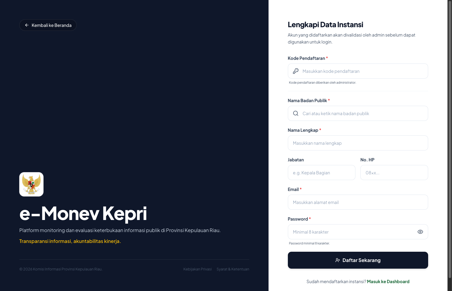 Form Registrasi Akun Badan Publik